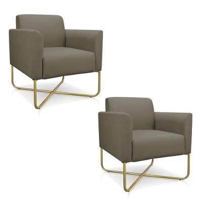 Kit 2 Poltronas Decorativas Base Industrial X Dourada Maressa S12 Suede Marrom Rato