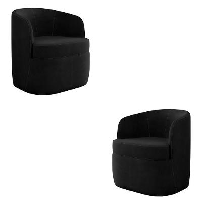 Kit 2 Poltronas Decorativas Bel Sala De Estar Base Giratória Veludo Preto G33 - Gran Belo