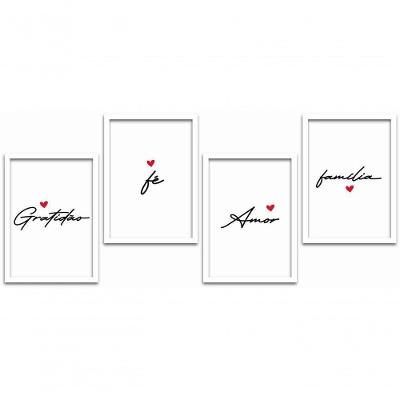 Conjunto Quadros Decorativos 4 pçs MDF 30x40 Amor e Familia