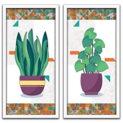 Kit 2 Quadros Decorativos 20x45 Vasos e Azulejos