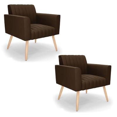 Kit 2 Poltronas Viena Gomada Suede Pés Palito Natural - D'rossi Cor Marrom