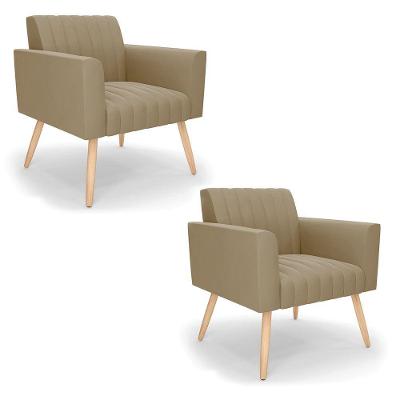 Kit 2 Poltronas Viena Gomada Suede Pés Palito Natural - D'rossi Cor Marrom Rato