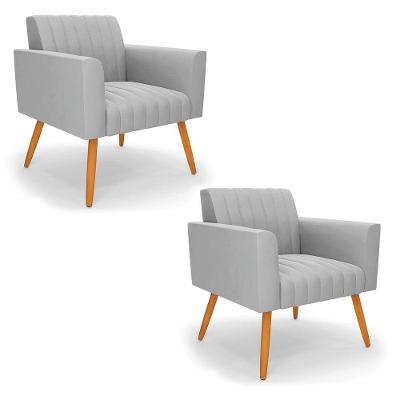 Kit 2 Poltronas Viena Gomada Suede Pés Palito Castanho - D'rossi Cor Cinza