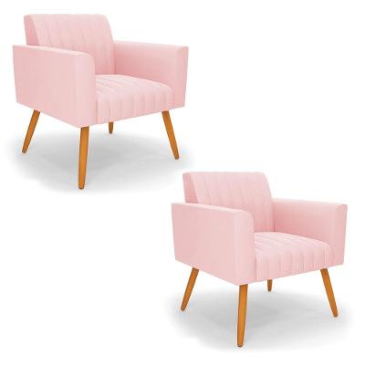 Kit 2 Poltronas Viena Gomada Suede Pés Palito Castanho - D'rossi Cor Rosa Bebê