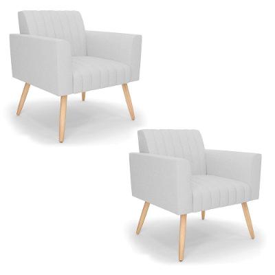 Kit 2 Poltronas Viena Gomada Linho Pés Palito Natural - D'rossi Cor A05 Cinza