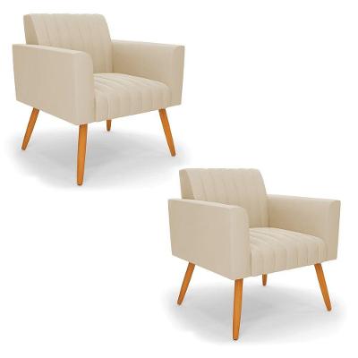 Kit 2 Poltronas Viena Gomada Suede Pés Palito Castanho - D'rossi Cor Bege