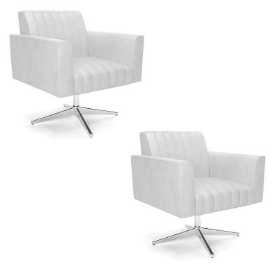 Kit 2 Poltronas Giratória Viena Gomada Corano Branco Base Cromada - D'rossi
