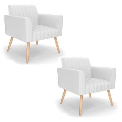 Kit 2 Poltronas Viena Gomada Corino Pés Palito Natural - D'rossi Cor Branco