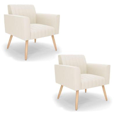 Kit 2 Poltronas Viena Gomada Veludo Pés Palito Natural - D'rossi Cor Bege