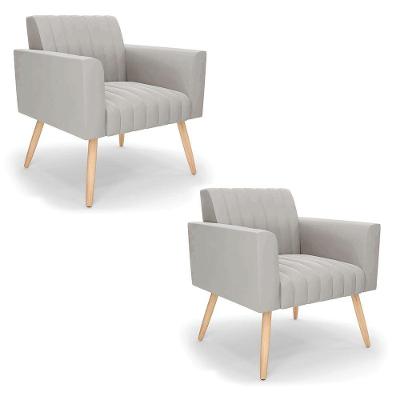 Kit 2 Poltronas Viena Gomada Veludo Pés Palito Natural - D'rossi Cor Cinza