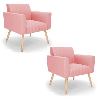 Kit 2 Poltronas Viena Gomada Suede Pés Palito Natural - D'rossi Cor Rose