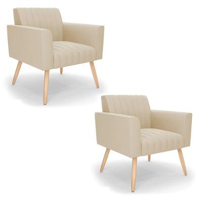 Kit 2 Poltronas Viena Gomada Suede Pés Palito Natural - D'rossi Cor Bege