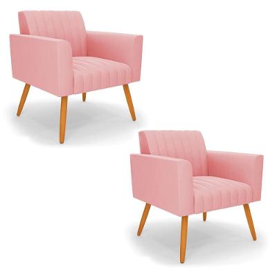 Kit 2 Poltronas Viena Gomada Suede Pés Palito Castanho - D'rossi Cor Rose