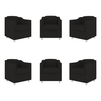 Kit 6 Poltronas Decorativas Reforçada Consultório Sala Suede Cor:preto