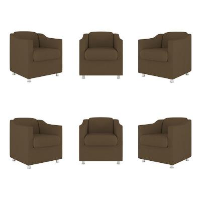 Kit 6 Poltronas Decorativas Reforçada Consultório Sala Suede Cor:marrom