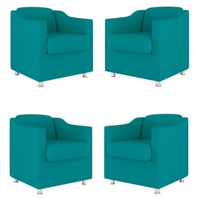 Kit 4 Poltronas Decorativas Clinica Sala Recepção Tecido Suede Cor:Azul Turquesa