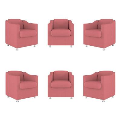 Kit 6 Poltronas Decorativas Reforçada Consultório Sala Suede Cor:rosa
