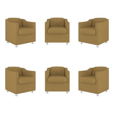 Kit 6 Poltronas Decorativas Reforçada Consultório Sala Suede Cor:capuccino