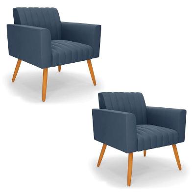 Kit 2 Poltronas Viena Gomada Suede Pés Palito Castanho - D'rossi Cor Azul Marinho