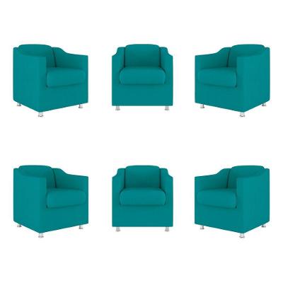 Kit 6 Poltronas Decorativas Reforçada Consultório Sala Suede Cor:azul Turquesa