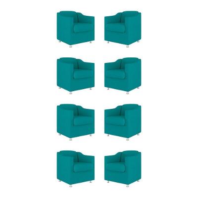 Kit 8 Poltronas Decorativas Clinica Sala Recepção Tecido Cor:azul Turquesa