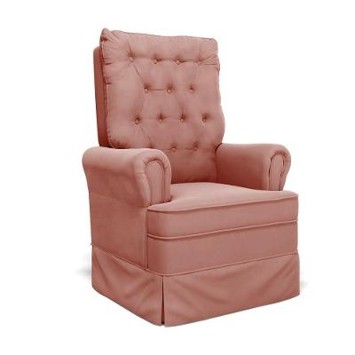 Poltrona De Amamentação Com Balanço Laura Veludo Base De Madeira - D'rossi Cor Rose