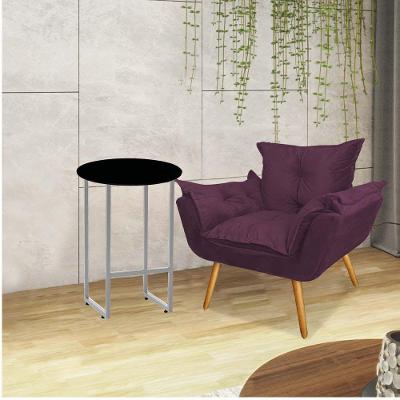 Kit Poltrona Opala Com Mesa Ferro Cinza Preto Suede Roxo - Ahazzo Móveis