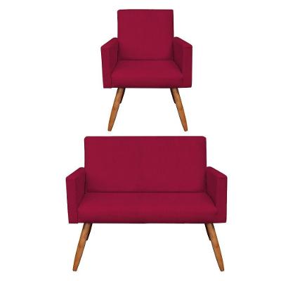 Kit Poltrona/Namoradeira Veludo Pés Palito Castanho Vermelho
