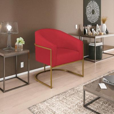 Poltrona Decorativa Luiza Base De Ferro Dourado Suede Vermelho