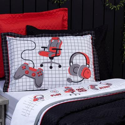 Jogo De cama Game Streamer Branco/Vermelho Solteiro 03 Peças