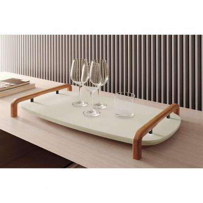 Bandeja Barcelona Em Madeira e Detalhe Preto laca Off White