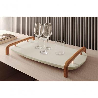 Bandeja Barcelona Em Madeira e Detalhe Dourado Off White