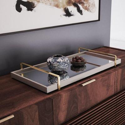 Bandeja Decorativa Espelhada Alça Dourada Cor:laca Off White
