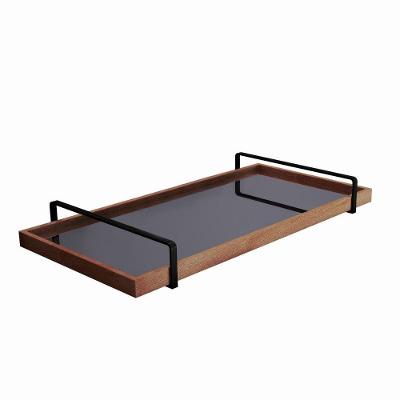 Bandeja Decorativa Espelhada Alça Preta Cor:castanho