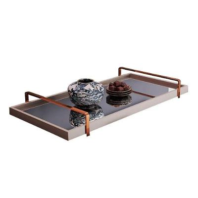 Bandeja Espelhada Laqueada com Alça Bronze