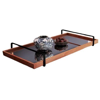 Bandeja Espelhada Madeira com Alça Preta TNA Decor