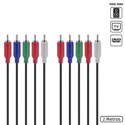 Cabo 5 Rca Macho Para 5 Rca Macho Video Componente 2 Metros - P5R-2