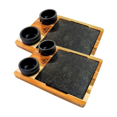 Kit 2 Tábua 04 Molheiras Em Pedra Sabão E Suporte G 25x25cm