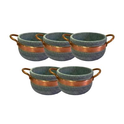 Kit 5 Cumbucas Alça De Cobre Pedra Sabão Caldo Sopa 500ml