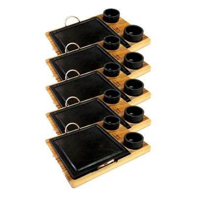 Kit 5 Grelha 10 Molheiras Em Pedra Sabão E Suporte G 25x25cm