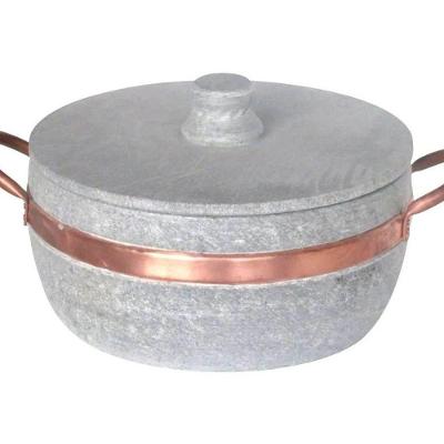 Panela De Pedra Sabão Baixa Com Alça De Cobre 1700Ml