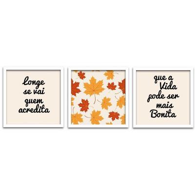 Quadros Decorativos 3 pçs 40x40 Folhas Outono Moldura Branca