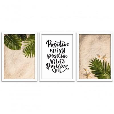 Quadros Decorativos 3 Peças 40x60 Areia Moldura Branca