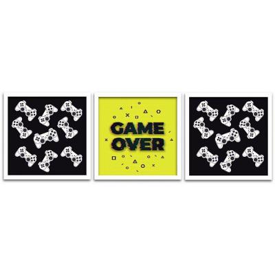 Quadros Decorativos 3 peças 25x25 Gamer Moldura Branca