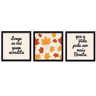 Quadros Decorativos 3 pçs 40x40 Folhas Outono Moldura Preta