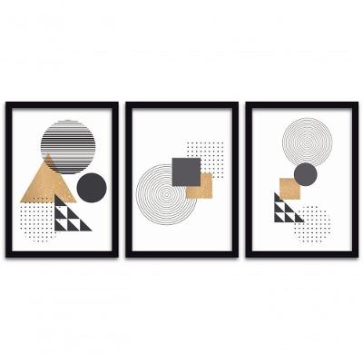 Quadros Decorativos 3 Peças 40x60 Formas Moldura Preta