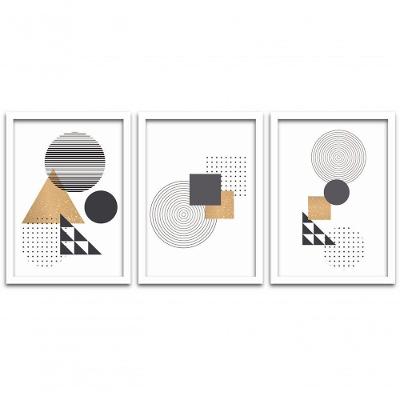 Quadros Decorativos 3 Peças 40x60 Formas 2 Moldura Branca