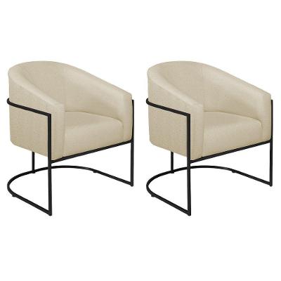 Kit 02 Poltronas Luiza Base De Ferro Preto Suede Bege