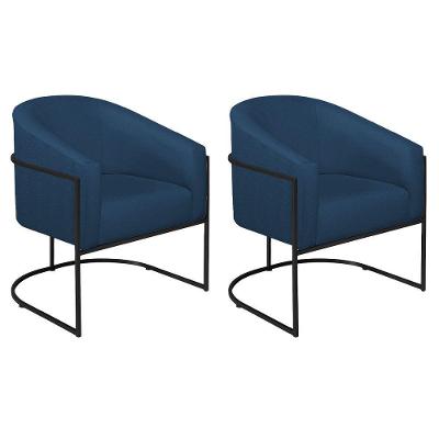 Kit 02 Poltronas Luiza Base De Ferro Preto Suede Azul Marinho