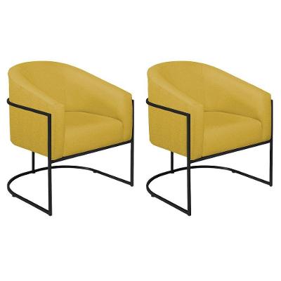 Kit 02 Poltronas Luiza Base De Ferro Preto Suede Amarelo